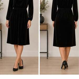 Lands' End Black Velvet Midi Dress Size Small Whimsygoth Keyhole Peasant Style